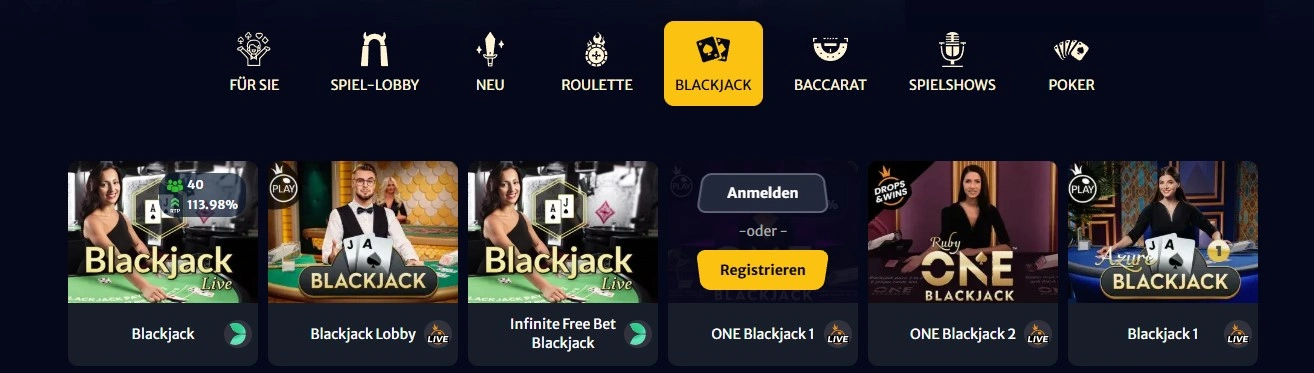 Blackjack Spiele im Hellspin Live-Casino