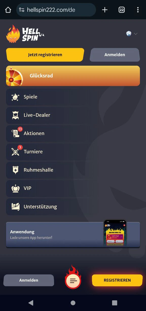 Übersicht der Spielkategorien bei Hellspin